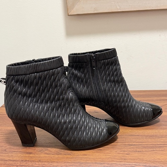 CHANEL Shoes - Chanel Authentic Woman’s Black Quilted Ankle Boot with Side Zipper. Size 38.
